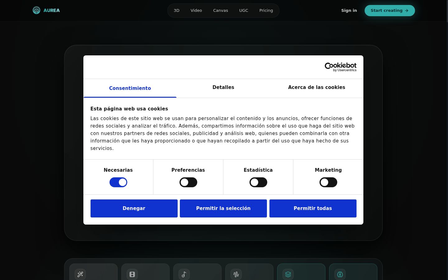 Captura de pantalla del banner de consentimiento mostrado antes de cualquier interacción