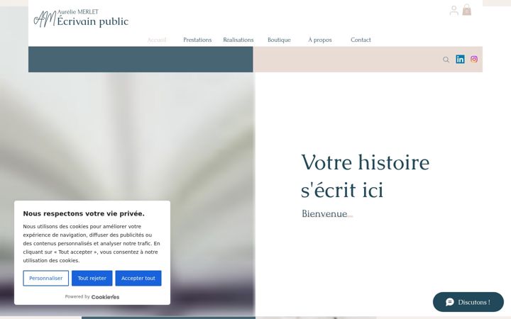 Screenshot stránky aureliemerlet-ecrivainpublic.com