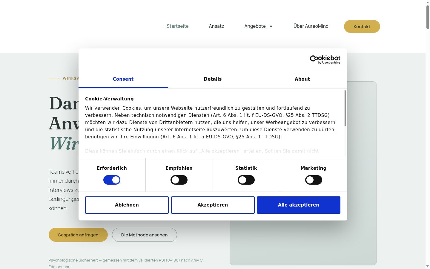 Screenshot del banner di consenso mostrato prima di qualsiasi interazione