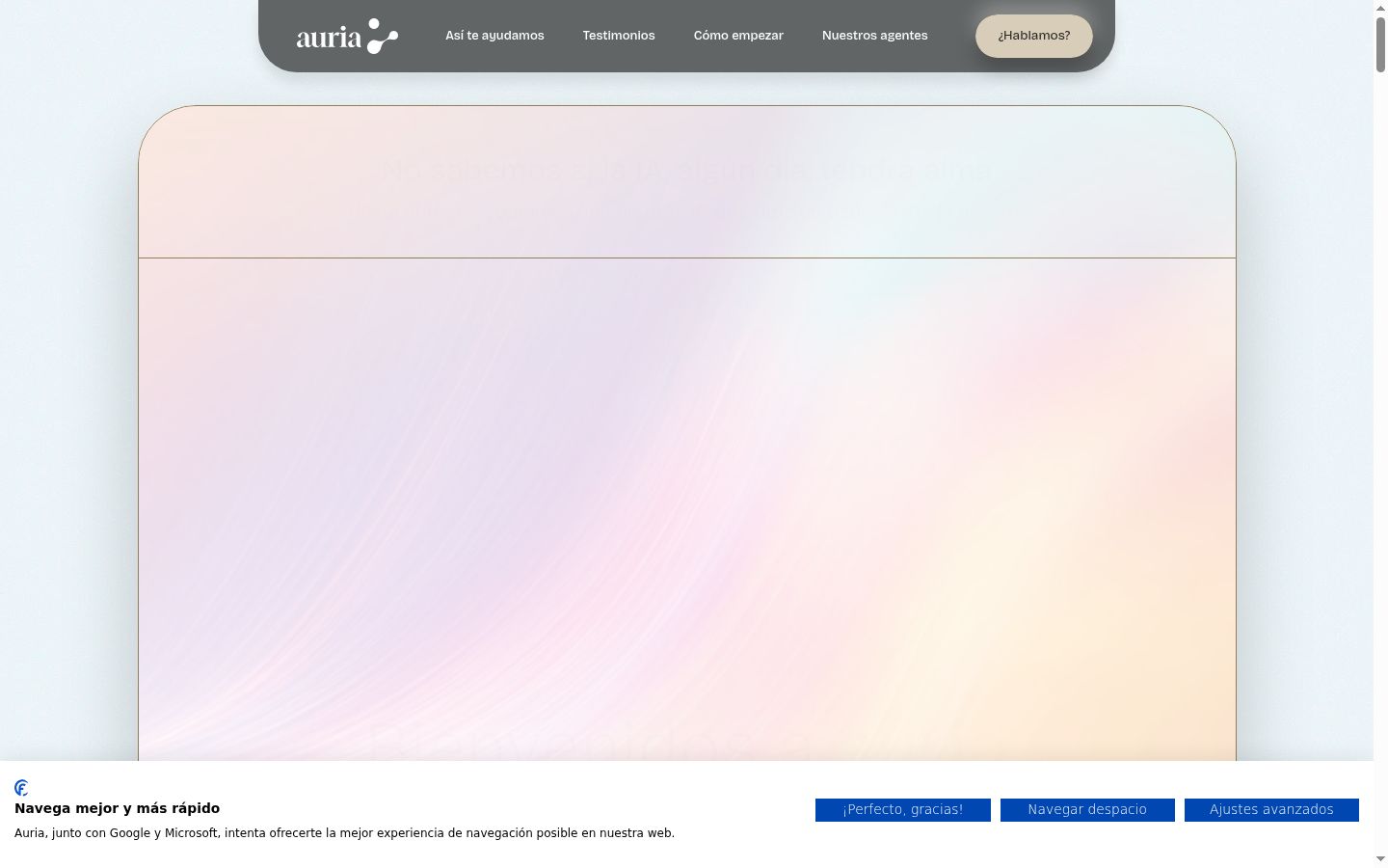 Captura de pantalla del banner de consentimiento mostrado antes de cualquier interacción