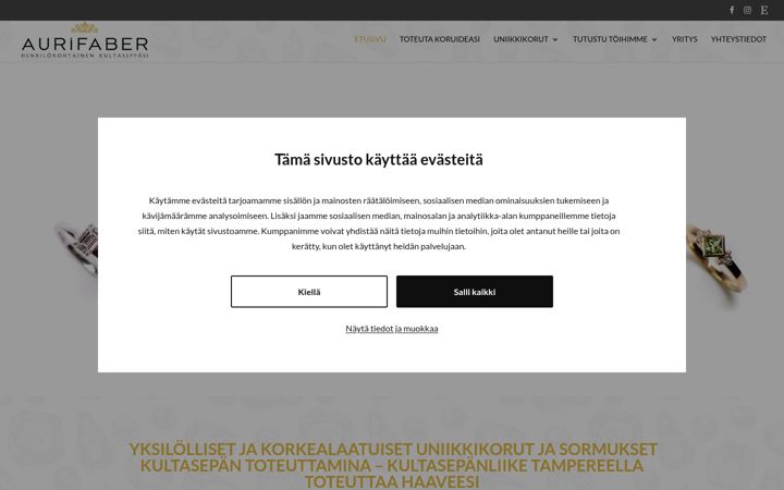 Screenshot stránky aurifaber.fi
