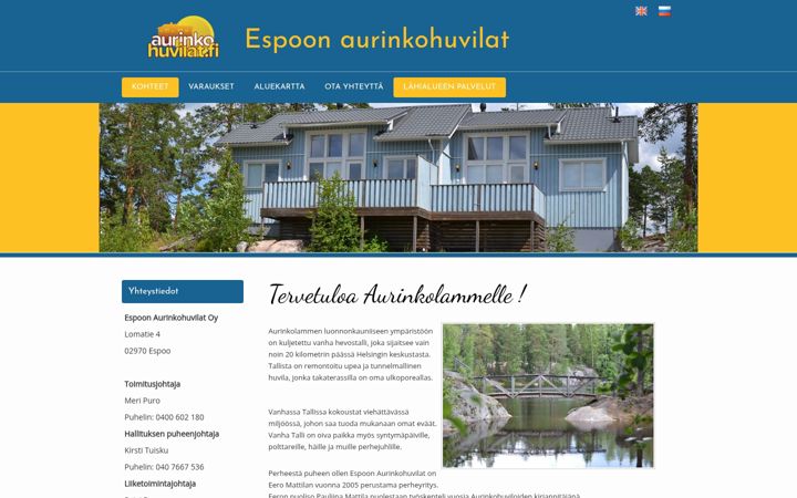 Captura de pantalla de aurinkohuvilat.fi