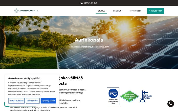 Screenshot of aurinkopaja.fi