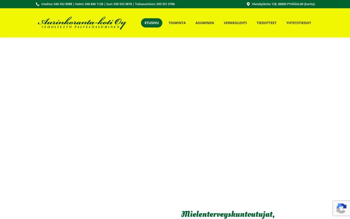 Screenshot van aurinkorantakoti.fi