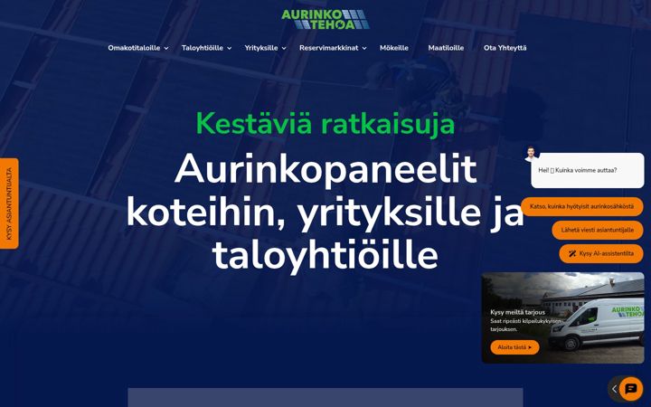 Screenshot van aurinkotehoa.fi