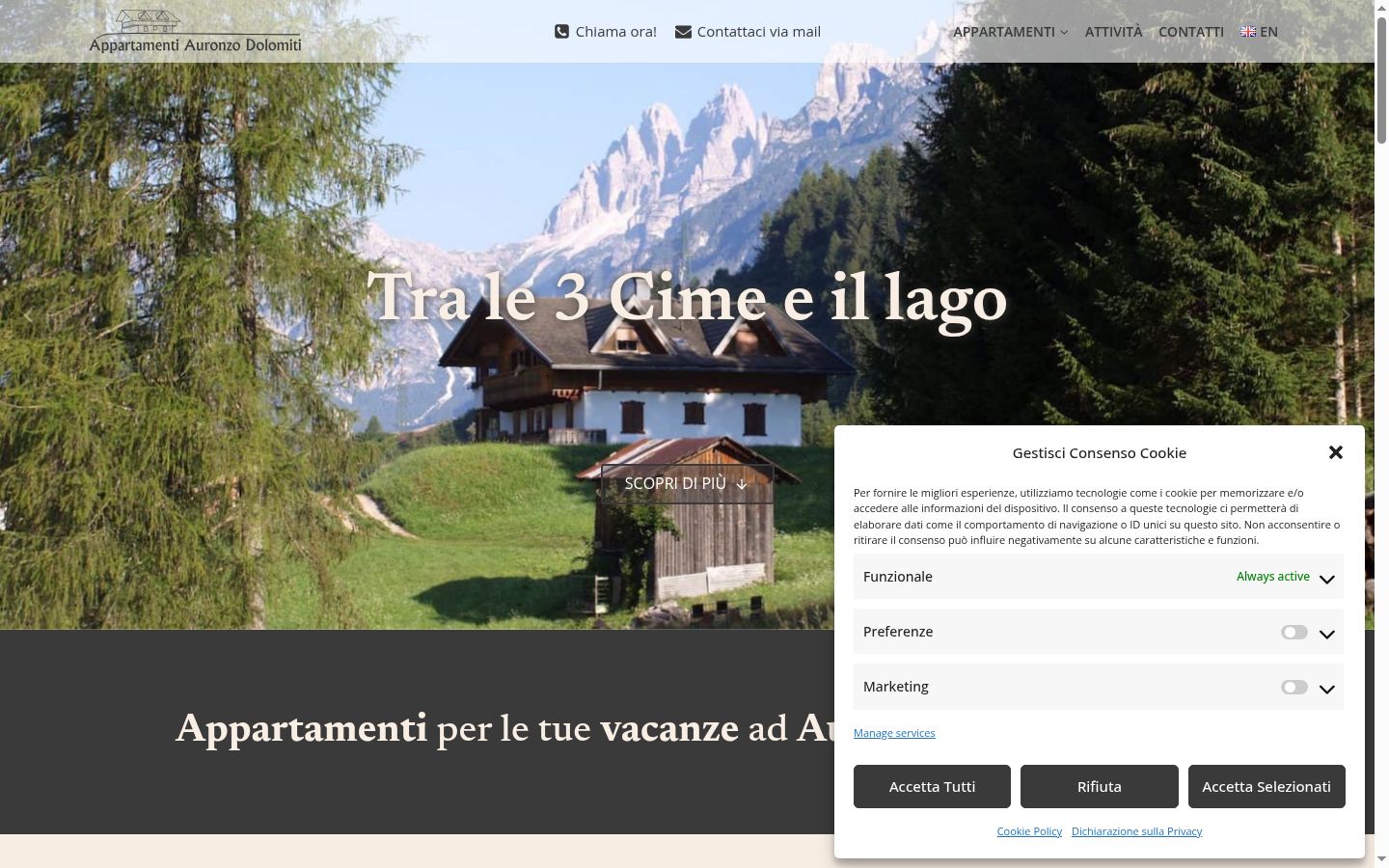 Screenshot del banner di consenso mostrato prima di qualsiasi interazione