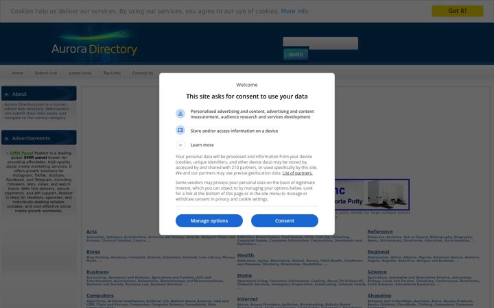 Screenshot von aurora-directory.com