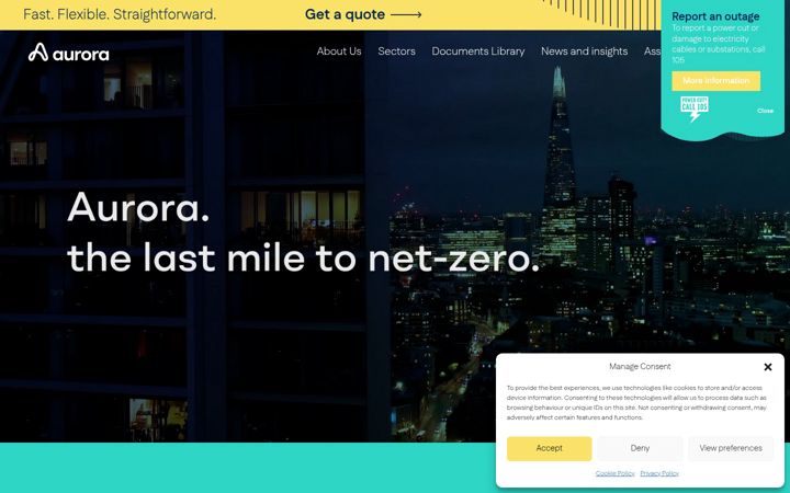 Skærmbillede af aurora-utilities.co.uk