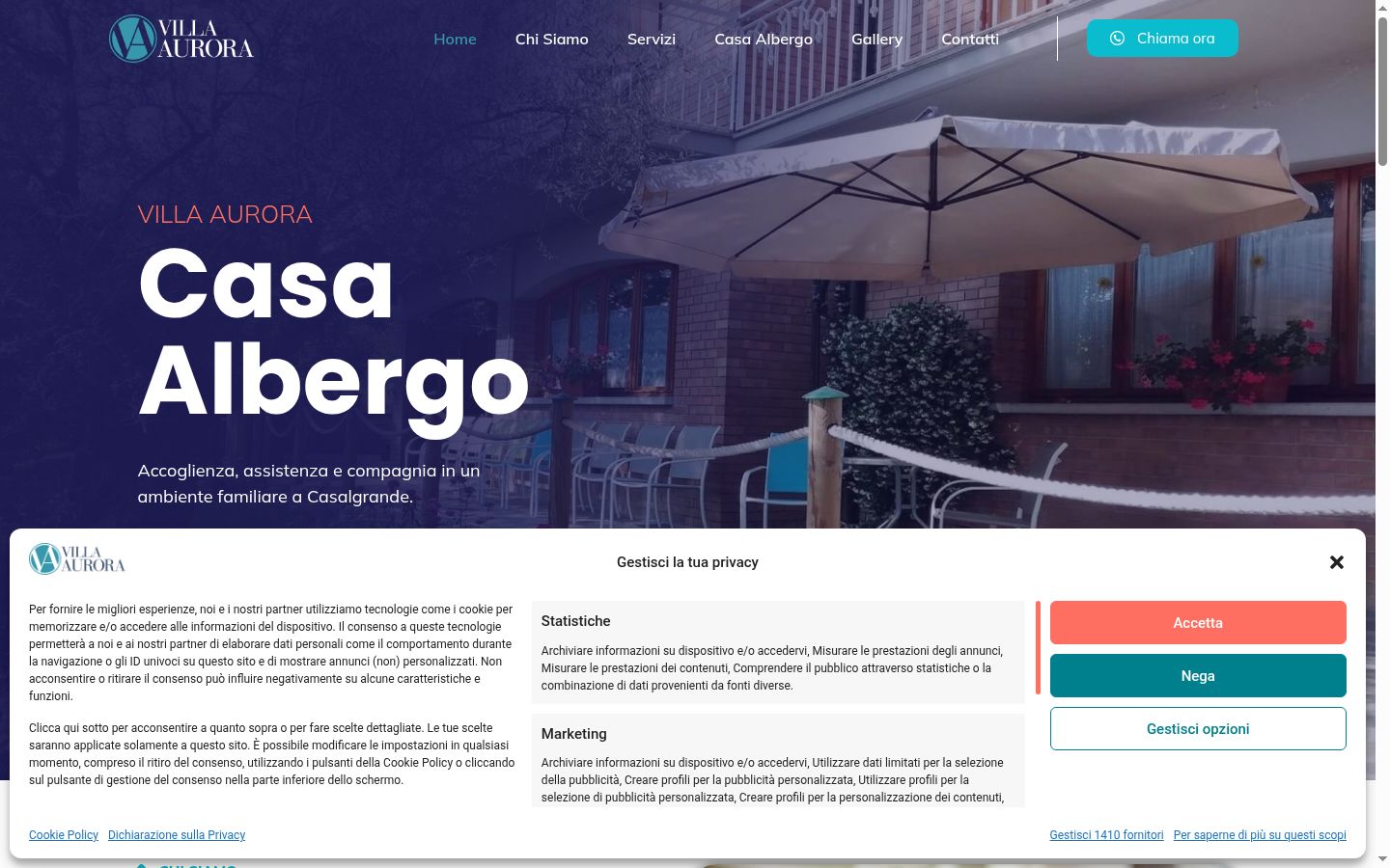 Screenshot del banner di consenso mostrato prima di qualsiasi interazione