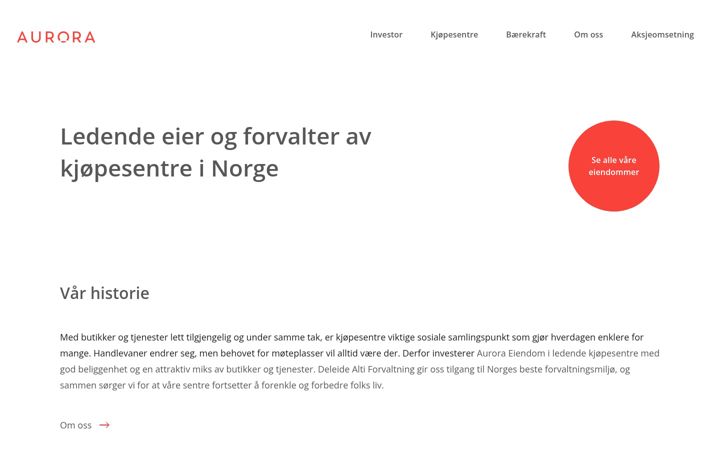 Skærmbillede af aurora.no