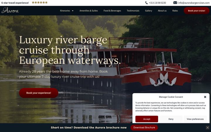 Screenshot of aurorabargecruises.com