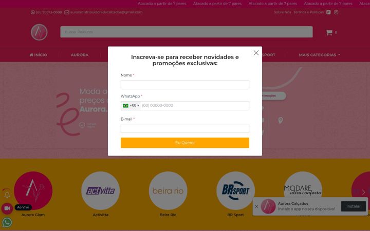 Kuvakaappaus sivustosta auroracalcados.com.br