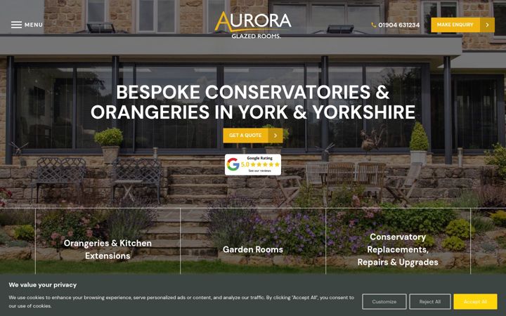 Screenshot of auroraglazedrooms.co.uk