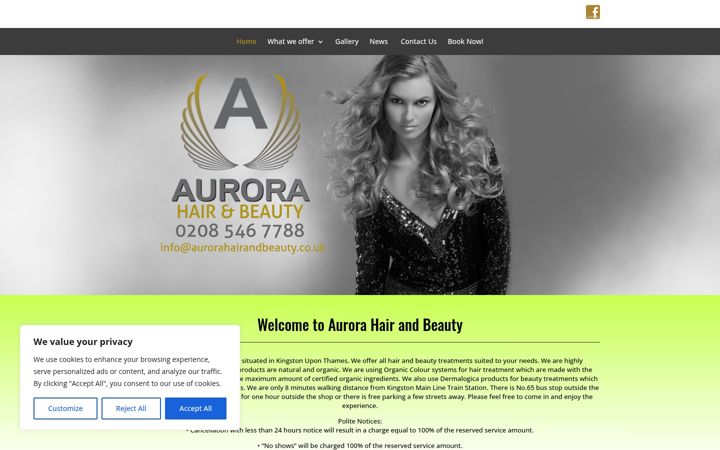 Screenshot του aurorahairandbeauty.co.uk