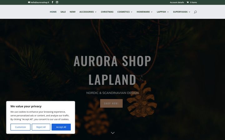 Screenshot of aurorashop.fi