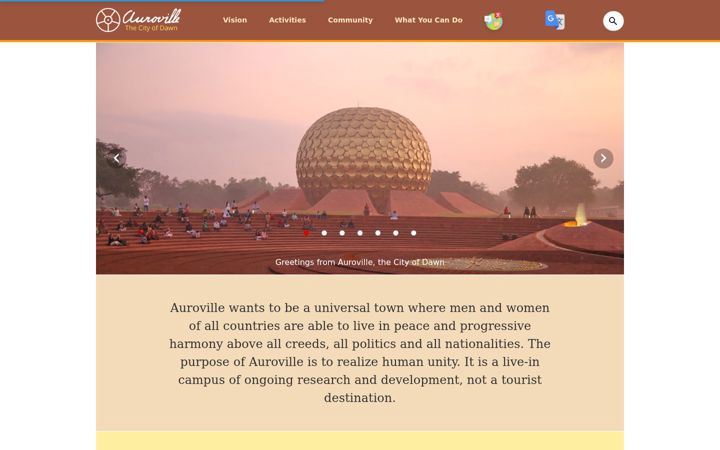 Snímek obrazovky auroville.org