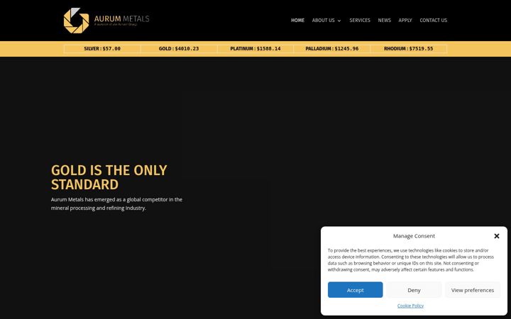 Zrzut ekranu aurummetals.com