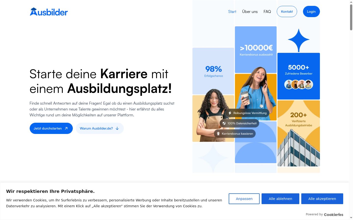 Screenshot des Einwilligungsbanners vor jeglicher Interaktion