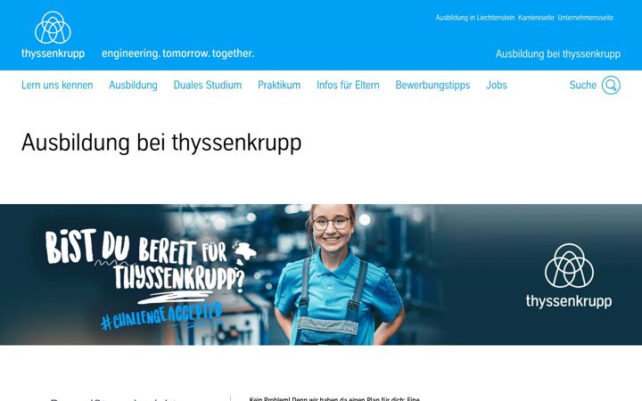 Skjermbilde av ausbildung-bei-thyssenkrupp.com