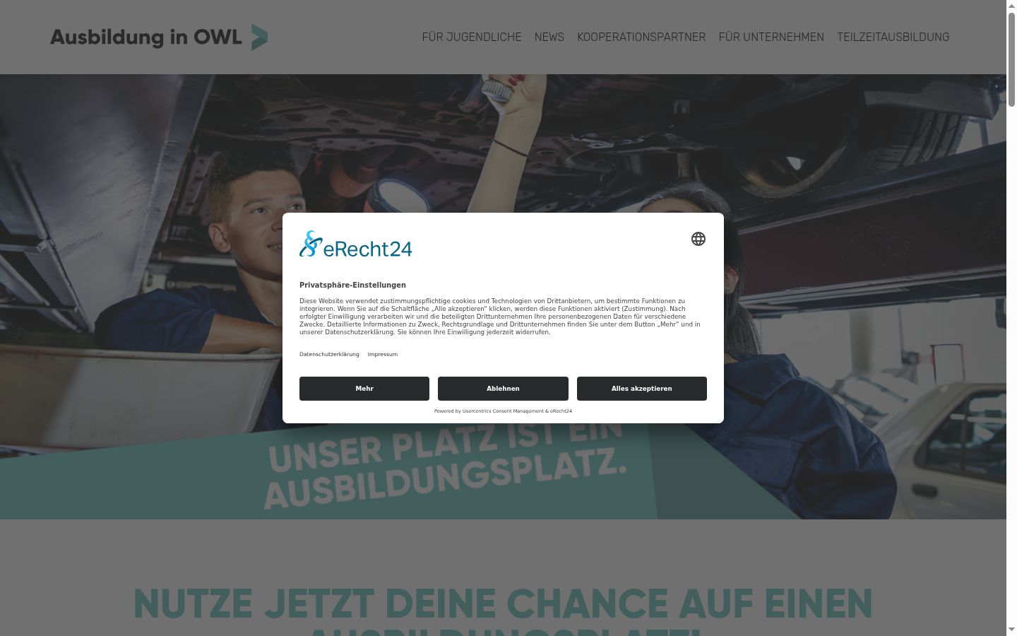 Screenshot del banner di consenso mostrato prima di qualsiasi interazione