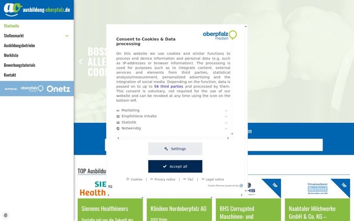 Skærmbillede af ausbildung-oberpfalz.de