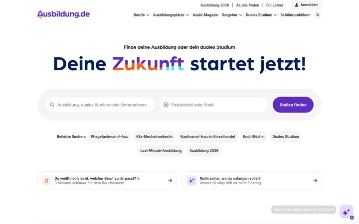 Skärmbild av ausbildung.de