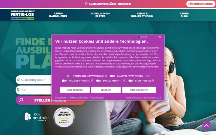 Snimka zaslona za ausbildung123.de