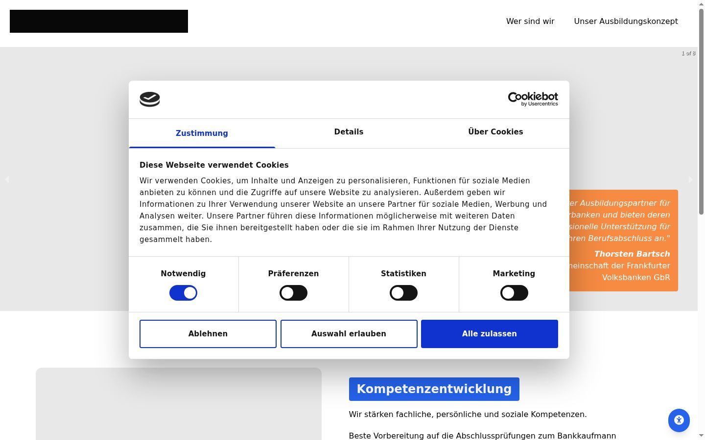 Skärmbild av samtyckesbannern som visades före någon interaktion