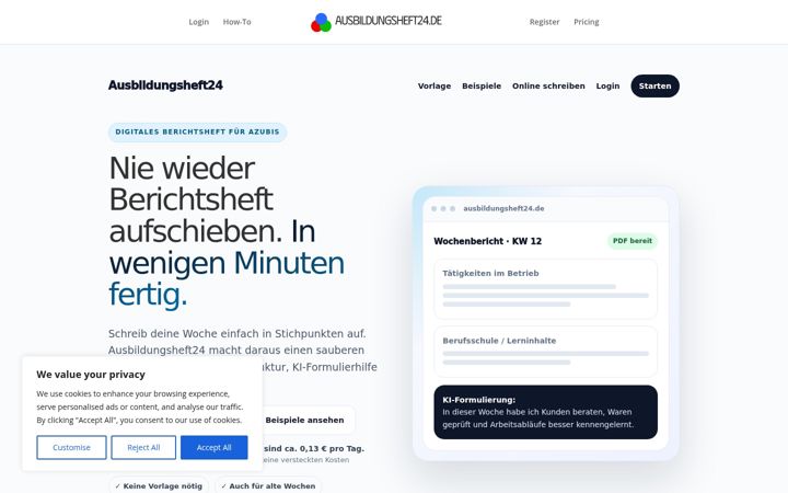 Screenshot of ausbildungsheft24.de