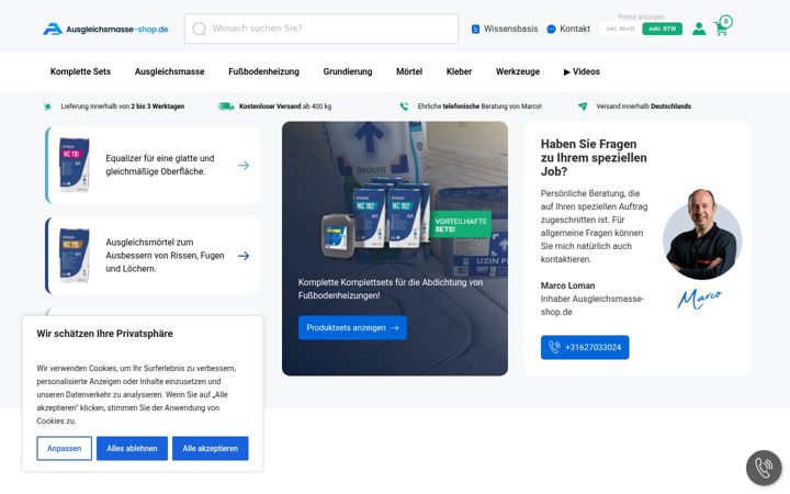 Screenshot di ausgleichsmasse-shop.de