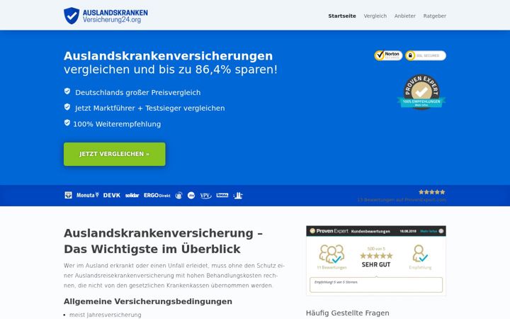 Screenshot of auslandskrankenversicherung24.org