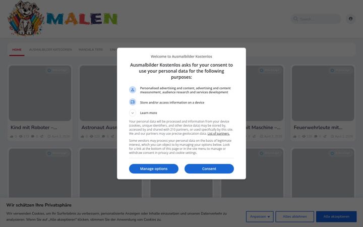 Skærmbillede af ausmalbilder-kostenlos.net