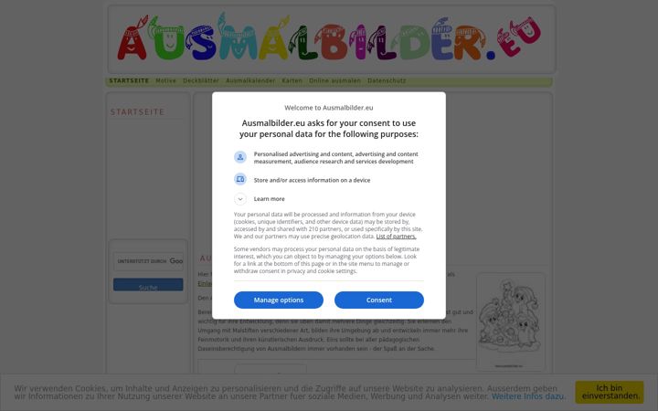 Skærmbillede af ausmalbilder.eu