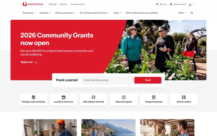 Kuvakaappaus sivustosta auspost.com.au