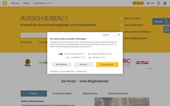 Screenshot von ausschreiben.de