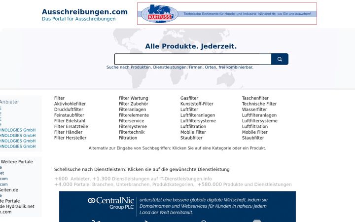 Screenshot von ausschreibungen.com