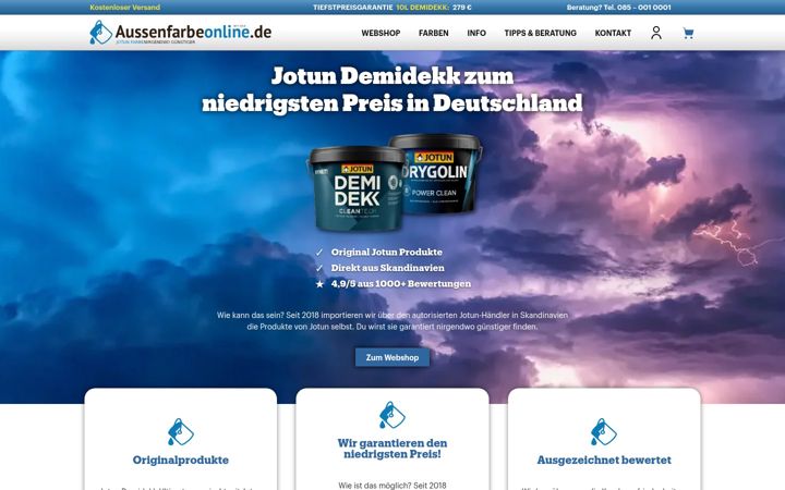 Snímek obrazovky aussenfarbeonline.de