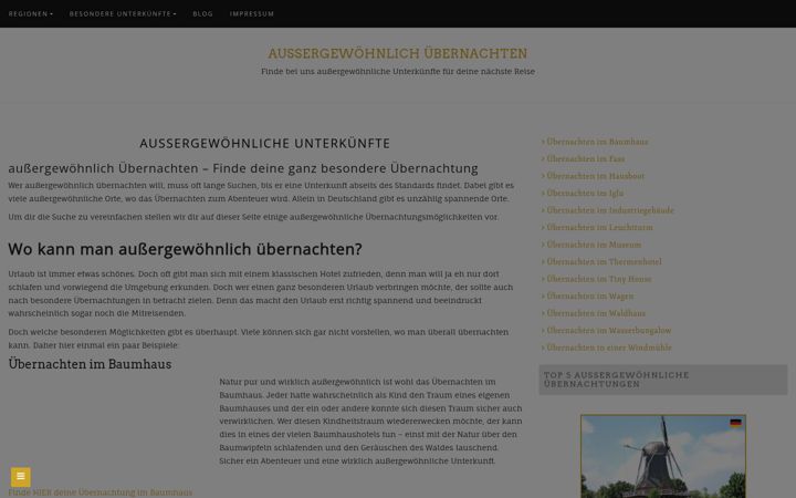 Screenshot stránky aussergewoehnlich-uebernachten.de