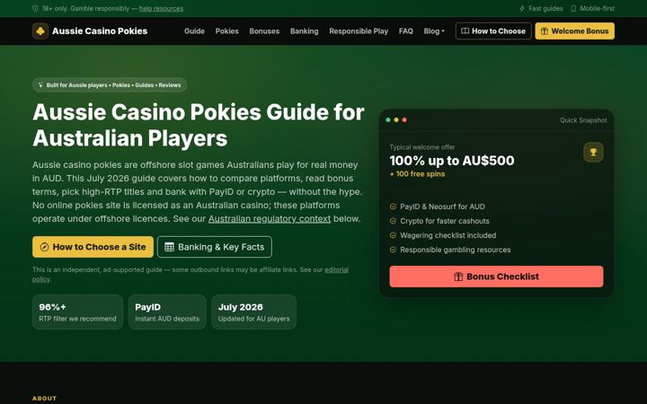 Screenshot of aussiecasinospokies.com