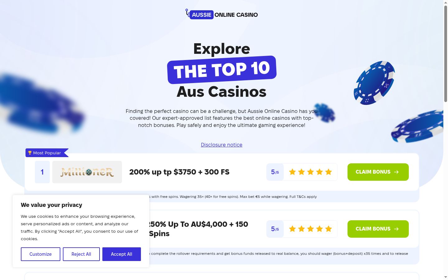 Screenshot del banner di consenso mostrato prima di qualsiasi interazione