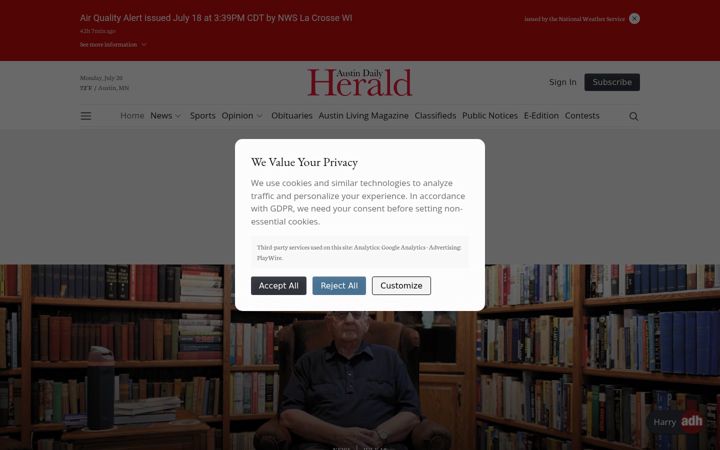 Screenshot of austindailyherald.com