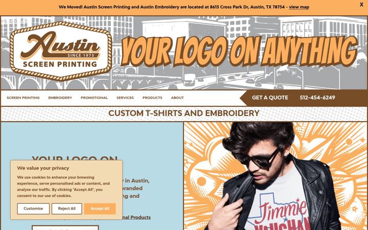 Screenshot of austinscreenprinting.com