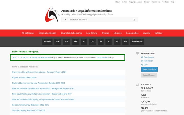 Kuvakaappaus sivustosta austlii.edu.au