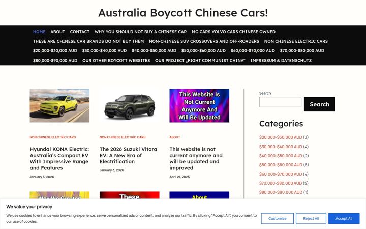 Screenshot of australiaboycottchinesecars.com