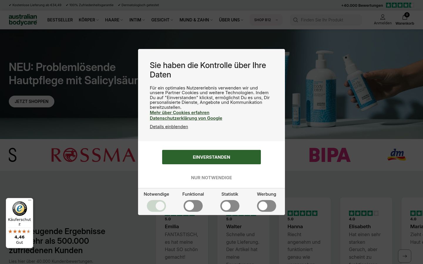 Sutikimo reklamjuostės, rodytos prieš bet kokią sąveiką, ekrano kopija