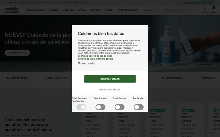 Skjermbilde av australian-bodycare.es