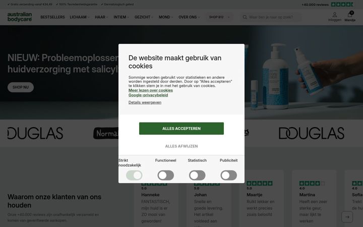 Snímek obrazovky australian-bodycare.nl