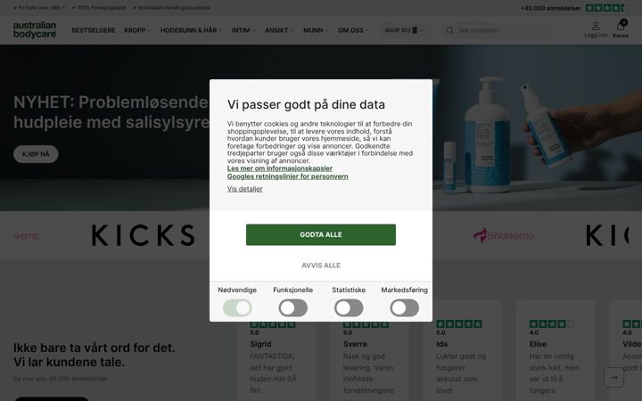 Screenshot of australian-bodycare.no