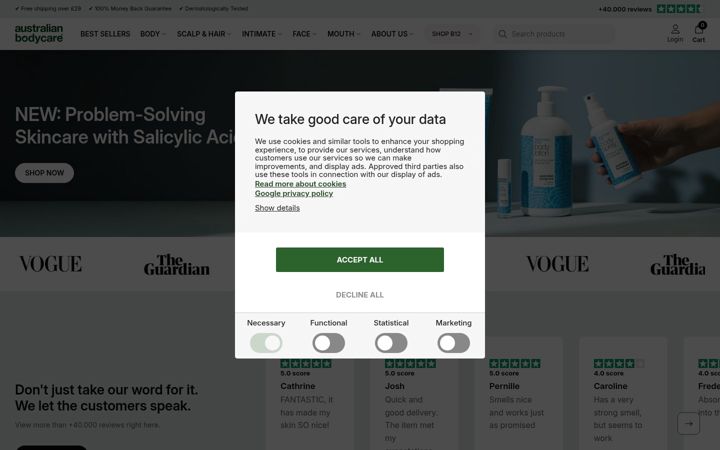 Ekraanipilt saidist australian-bodycare.uk