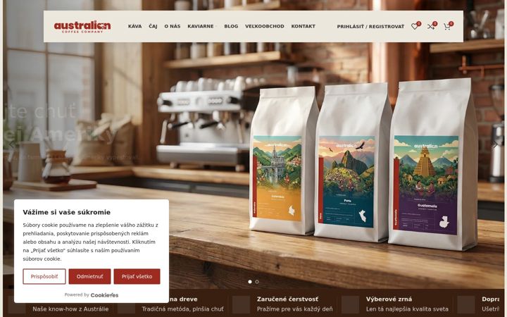 Snímek obrazovky australiancoffeecompany.sk